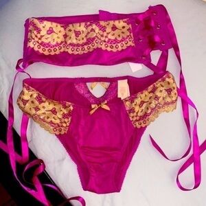 Victorias Secret  hot Magenta Waist Cincher Garter & Bikini Pink Gold